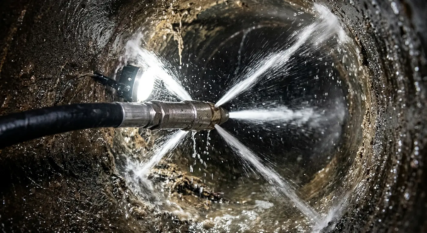 High-pressure hydro jetting nozzle cleaning sewer pipe for Sewer Cleanout in Gadsden